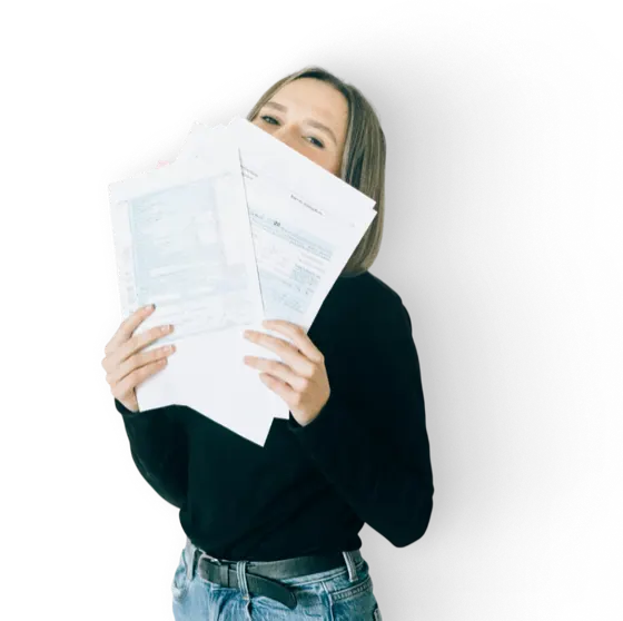 A US expat reviewing her tax documents